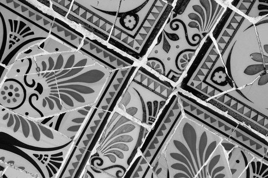 Barcelona mosaic. Black and white retro image style.