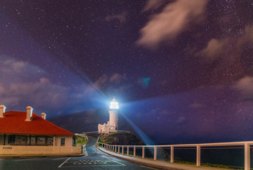 Byron Bay lighthouse at night