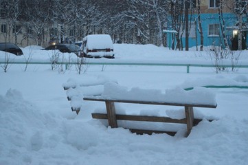 bench in snow