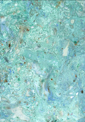 Stone wall texture Blue  green background unique technology of painting with paints on water. For tile design, background, stone imitation