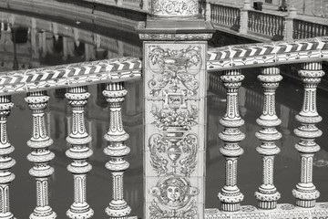 Fototapeta premium Seville Plaza de Espana in Spain. Vintage toned black and white style.