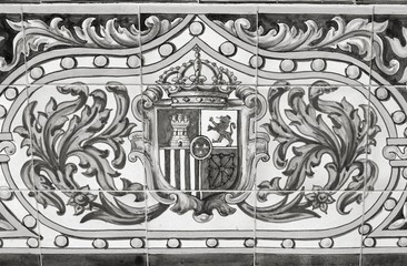 Coat of Arms - Spain. Vintage toned black and white style.