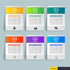 Modern Infographics design template 6 options process. vector design.