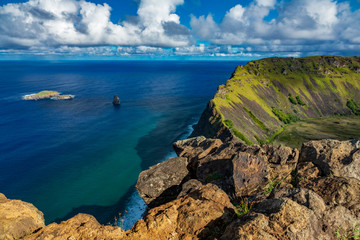 Tangata matu islets in Rapa Nui under Rano Kau crater