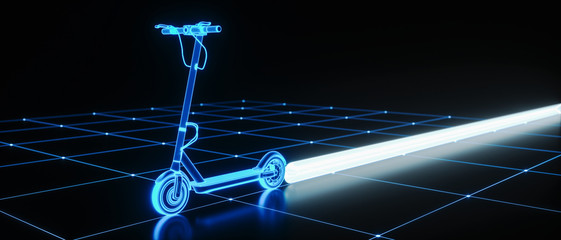 virtual e scooter pulls a beam behind it (3d rendering) © rtype