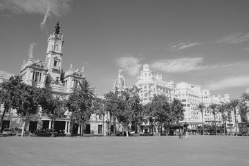 Fototapeta na wymiar Valencia city. Retro toned black and white style.