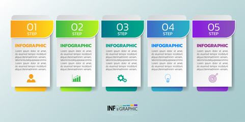  Infographics design template, Business concept with 5 steps , can be used for workflow layout, diagram, annual report, web design.Creative banner, label vector.