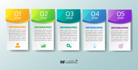  Infographics design template, Business concept with 5 steps , can be used for workflow layout, diagram, annual report, web design.Creative banner, label vector.