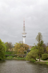 April in Hamburg, park and TV tower, Germany
