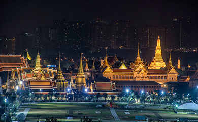 Fototapeta na wymiar Grand palace and Wat phra keaw at Bangkok, Thailand. Beautiful Landmark of Asia. Temple of the Emerald Buddha. landscape of the capital city. view of thailand