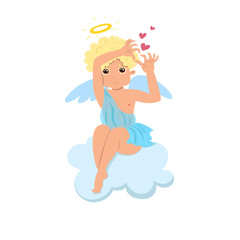 Cupid sitting on a cloud isolate on a white background. Vector graphics.
