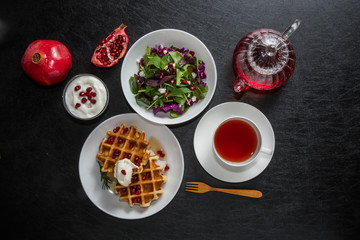 ワッフル Waffles of Dutch, French and Belgian foods