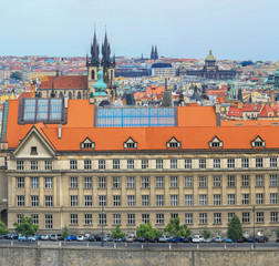 Fototapeta premium View of the Church of Our Lady of Tyn and the promenade Old Town. Prague
