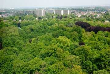 View over Heysel Plateau and Park seen from the Atomium in Brussels, Belgium