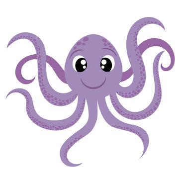 Cartoon octopus. Vector illustration on a white background. Drawing for children.