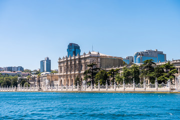 Fototapeta na wymiar Dolmabahce Palace, located in the Besiktas district of Istanbul, Turkey, on the European coast of the Strait of Istanbul, served as the main administrative center of the Ottoman Empire