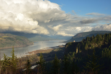 Crown Point as Seen from Portland Women's Forum Viewpoint Near Corbett, Oregon, Taken in Winter