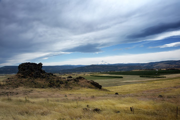Obraz premium Columbia Hills State Park, Washington, with Mt Hood in the Distance, Taken in January