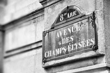 Paris - Champs Elysees. Black and white retro style. - obrazy, fototapety, plakaty