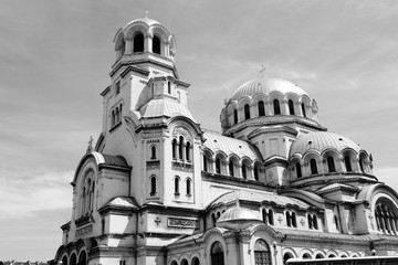 Bulgaria - Sofia Cathedral. Black and white vintage style.