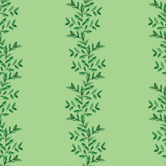 Watercolor illustration. Seamless pattern with hand drawn branch with leaves.