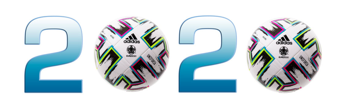 Adidas UNIFORIA official football of the UEFA Euro 2020 competition on a white background.