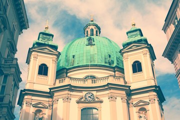 Vienna Peterkirche church. Retro filter color tone.