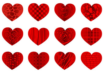 Fototapeta na wymiar Set of red valentine hearts. Design elements for Valentine's day. Vector illustration.
