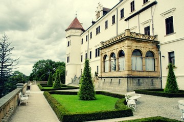 Fototapeta na wymiar Konopiste castle in Czechia. Retro filtered colors tone.