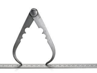Ancient calipers and measuring ruler close-up