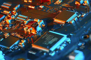 Electronic circuit board close up.