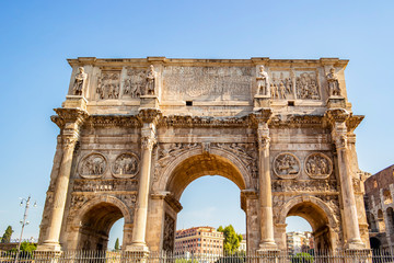 Fototapeta na wymiar View on the Arch of Constantine in Rome near the Colosseum, Lazio - Italy