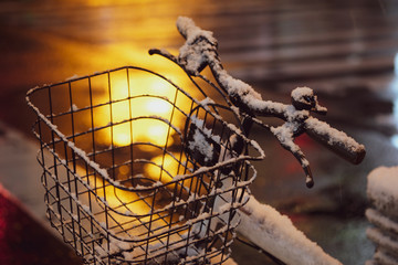 Bike covered with fresh snow in Hokkaido, Japan