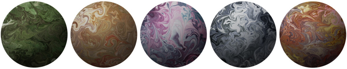 Muted Earth Tone Marbled Spheres Illustration Set of Five