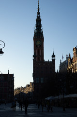 town hall in gdansk at night