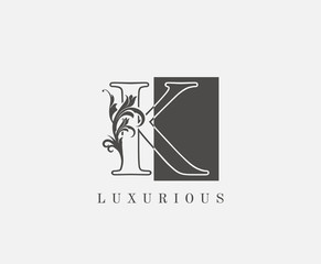 K Letter Logo.Luxury Black and White K With Classy Leaves Shape design perfect for fashion, Jewelry, Beauty Salon, Cosmetics, Spa, Hotel and Restaurant Logo.
