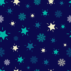 Snowflakes and shining stars seamless repeat pattern for wrapping paper,Christmas pattern.