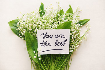 You are the best - card with lettering and bouquet of flowers, motivation and compliments concept