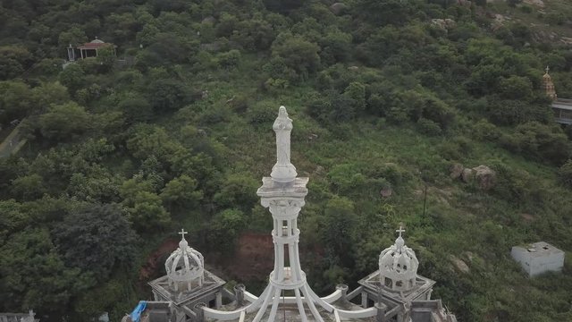 Close Up Aerial Drone Footage of the Statue of Mariya Apparition, Nalgonda, Telagana