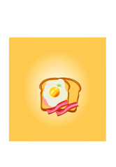 Vector illustration Breakfast fried eggs and ham on a bread plate for design work.