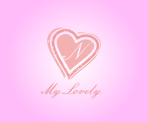 N Letter Heart Love Logo