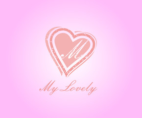 M Letter Heart Love Logo