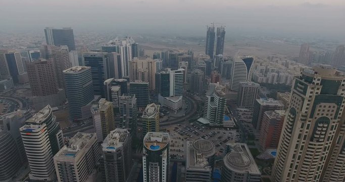 DUBAI, UAE - JANUARY 3, 2017:Aerial Dubai Business Central Towers.The Business Central Towers is a complex of two 53floor towers in Dubai Media City in Dubai resemble New York City's Chrysler Building