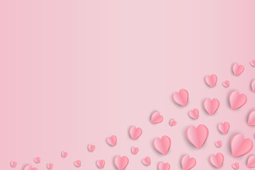 illustration of valentine day background with place text space. Pink hearts on pink background, paper art style.