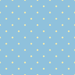 Vector seamless pattern pastel rainbow with yellow polka dots and blue background