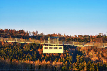 Close-up of the Titan RT bridge on the Rappbode dam. The longest pedestrian suspension bridge in...