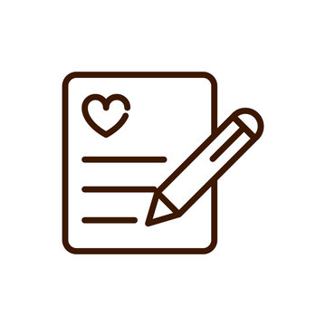 writing note paper love heart romantic passion feeling related icon thick line