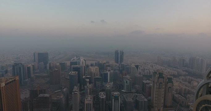 DUBAI, UAE - JANUARY 3, 2017:Aerial Dubai Business Central Towers.The Business Central Towers is a complex of two 53floor towers in Dubai Media City in Dubai resemble New York City's Chrysler Building