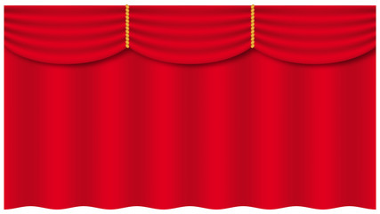 Theater curtain on white background. Theater stage. Decoration element. Classic cover design for decorative design. Red curtain. Isolated vector. Cinema premiere