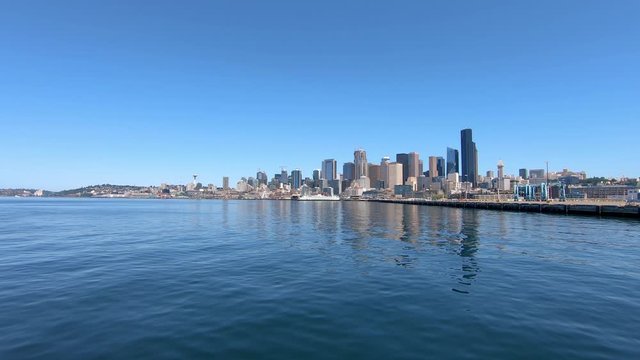 Sailing in north pacific ocean with scenic landscape view of Seattle, Washington